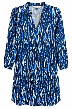 La Mer Luxe Blue Abstract Print Shift Dress L Long Sleeve V Neck Stretch